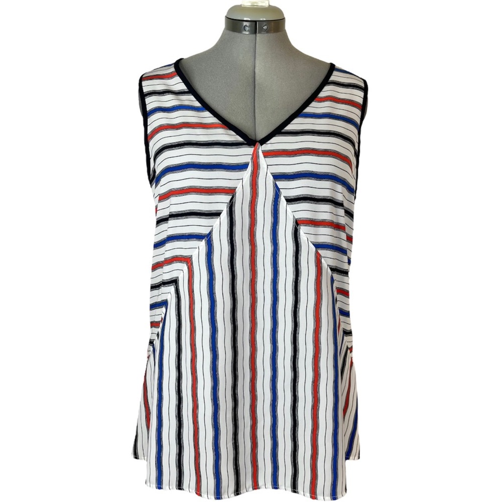 W5 Tank Top T Shirt L Large Retro 12 Striped Red Black Sleeveless Anthropologie